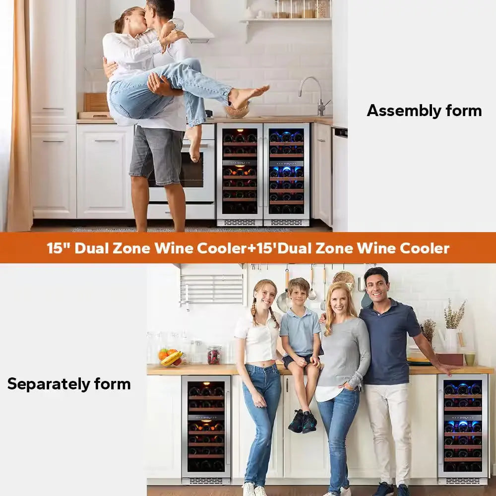 30 In. Quad Zone Cellar Cooling Unit 56-Bottles Built- in Wine Cooler Side-By-Side Refrigerators Frost Free in Black | Fridge.com