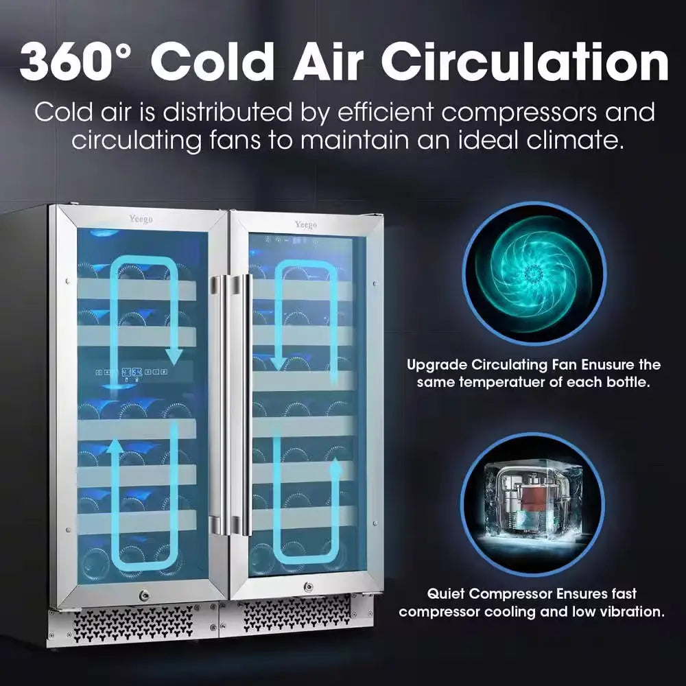 30 In. Triple Zone Cellar Cooling Unit 61-Bottles Wine Cooler Side-By-Side Refrigerators Safety Lock Frost Free in Black | Fridge.com