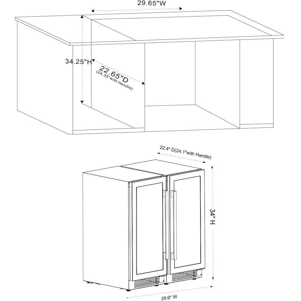 30 In. Triple Zone Cellar Cooling Unit 61-Bottles Wine Cooler Side-By-Side Refrigerators Safety Lock Frost Free in Black | Fridge.com