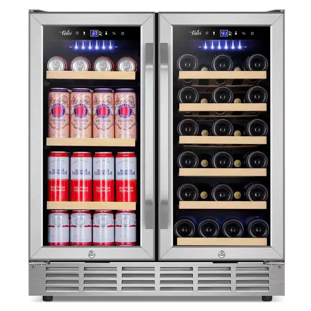 30 In.Dual Zone 33-Wine Bottles and 80-Can Built-In and Freestanding with French Door Beverage Cooler in Stainless Steel | Fridge.com