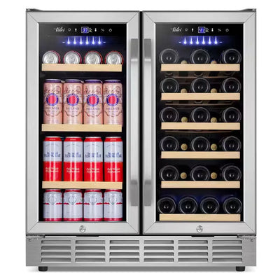 30 In.Dual Zone 33-Wine Bottles and 80-Can Built-In and Freestanding with French Door Beverage Cooler in Stainless Steel | Fridge.com