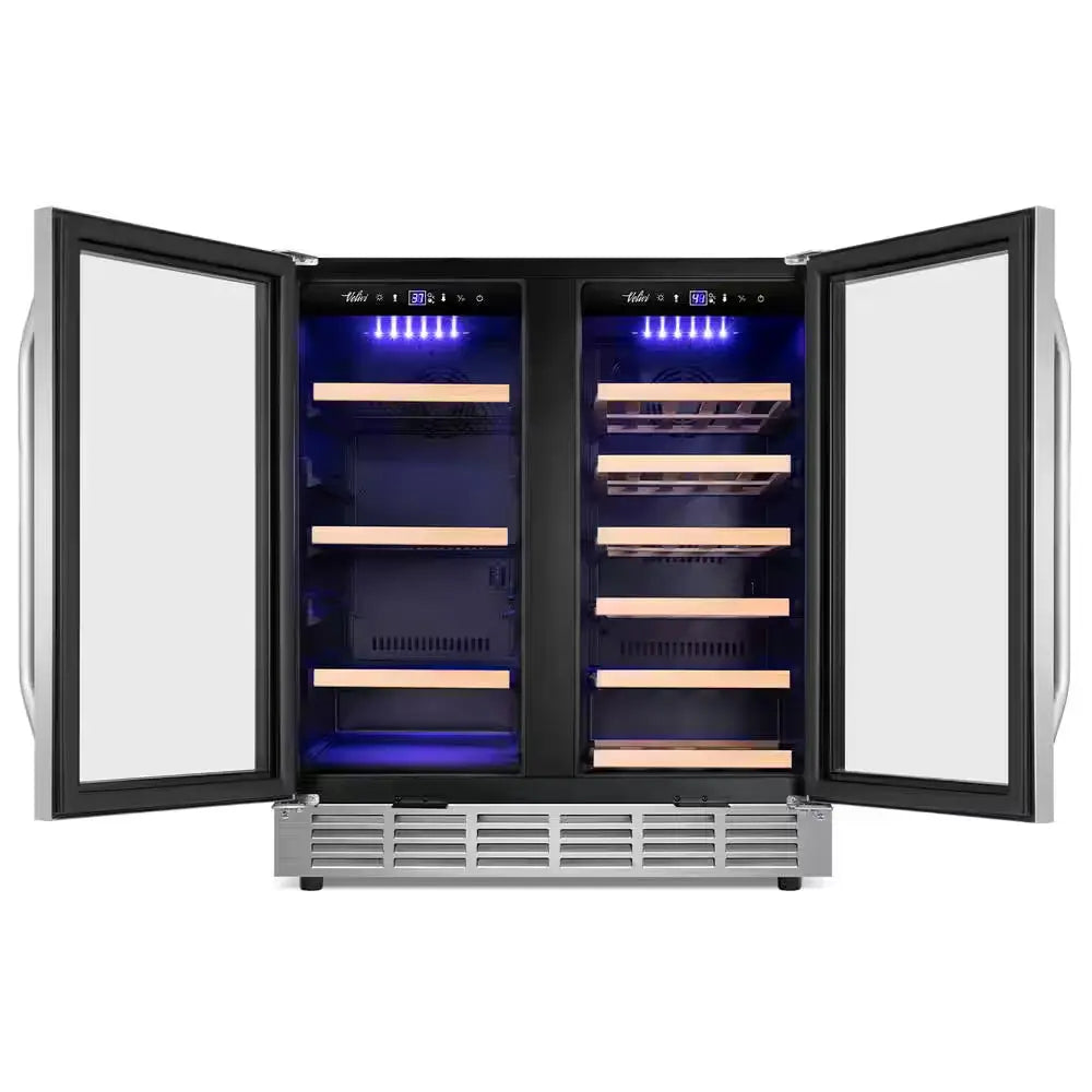 30 In.Dual Zone 33-Wine Bottles and 80-Can Built-In and Freestanding with French Door Beverage Cooler in Stainless Steel | Fridge.com