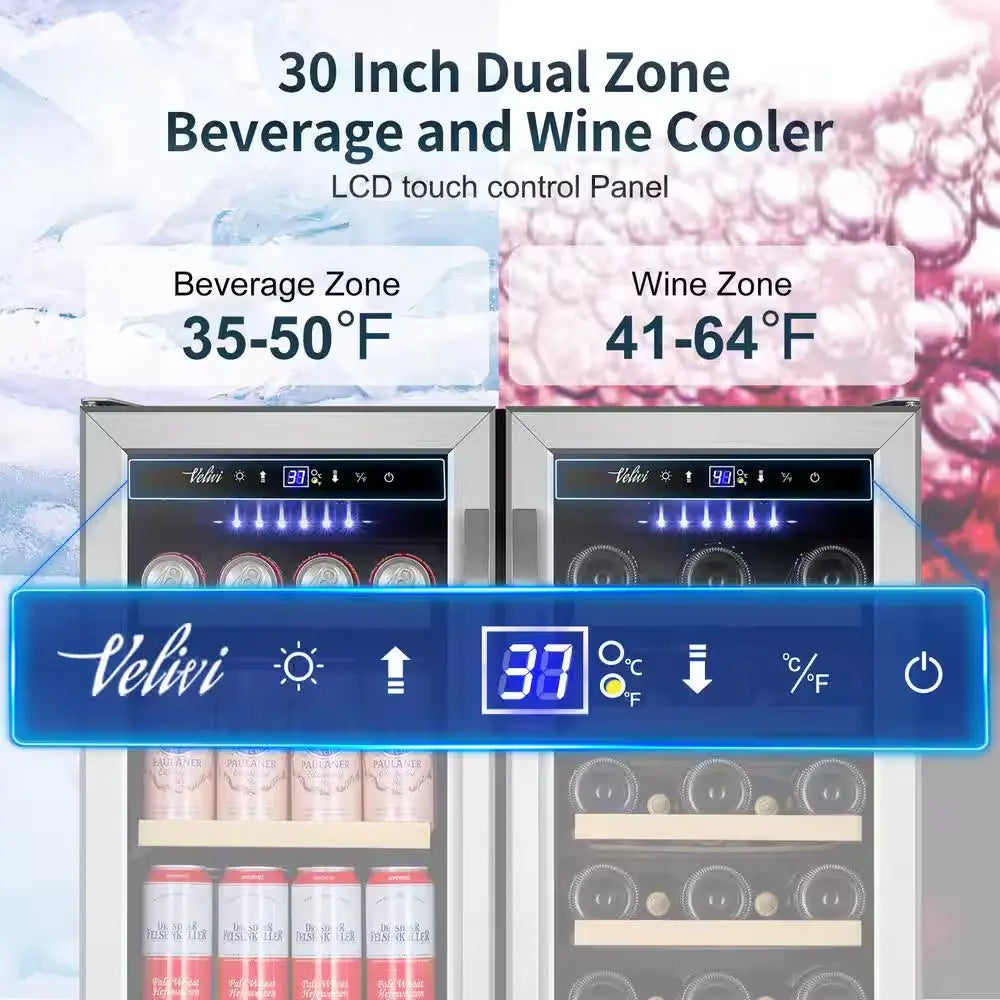 30 In.Dual Zone 33-Wine Bottles and 80-Can Built-In and Freestanding with French Door Beverage Cooler in Stainless Steel | Fridge.com