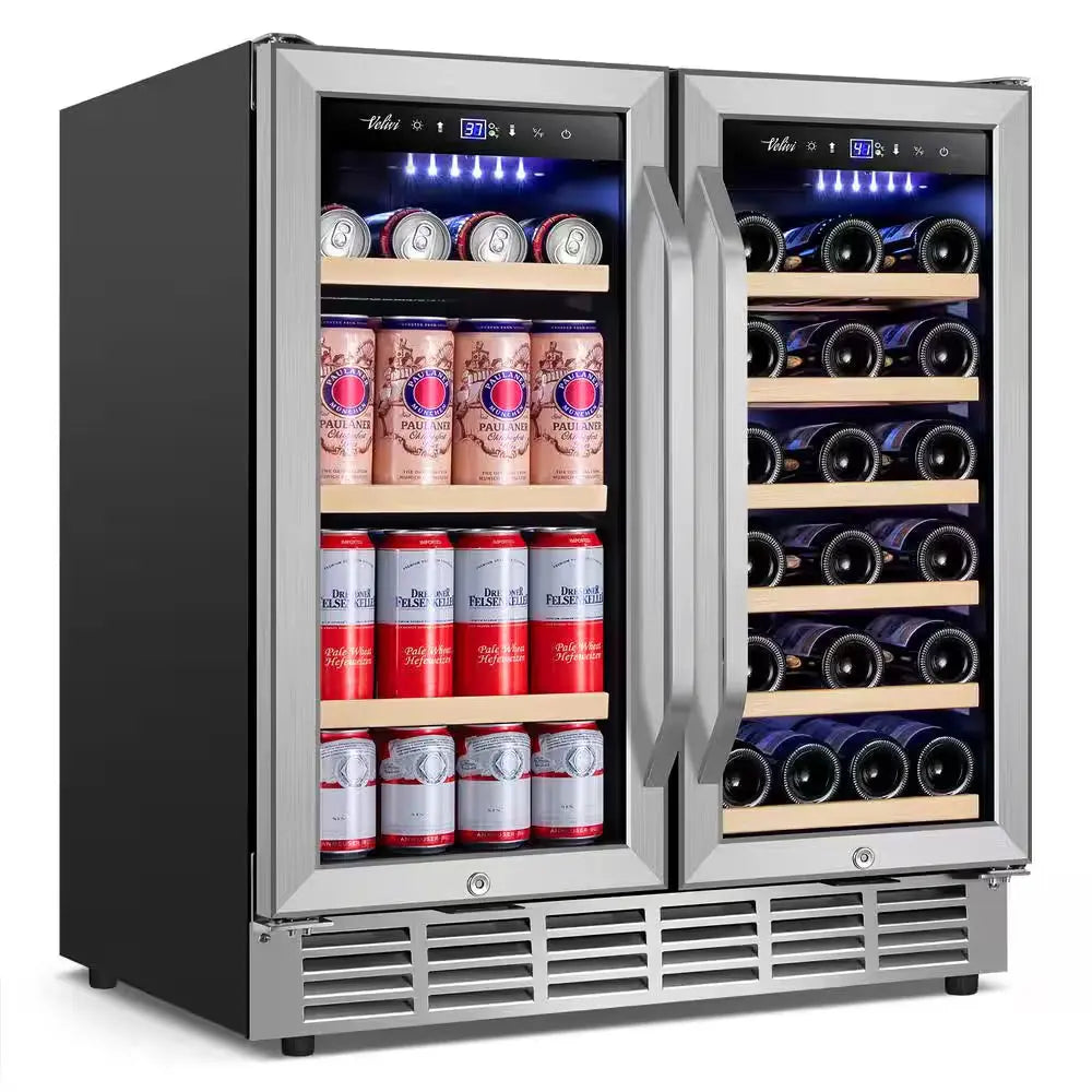 30 In.Dual Zone 33-Wine Bottles and 80-Can Built-In and Freestanding with French Door Beverage Cooler in Stainless Steel | Fridge.com