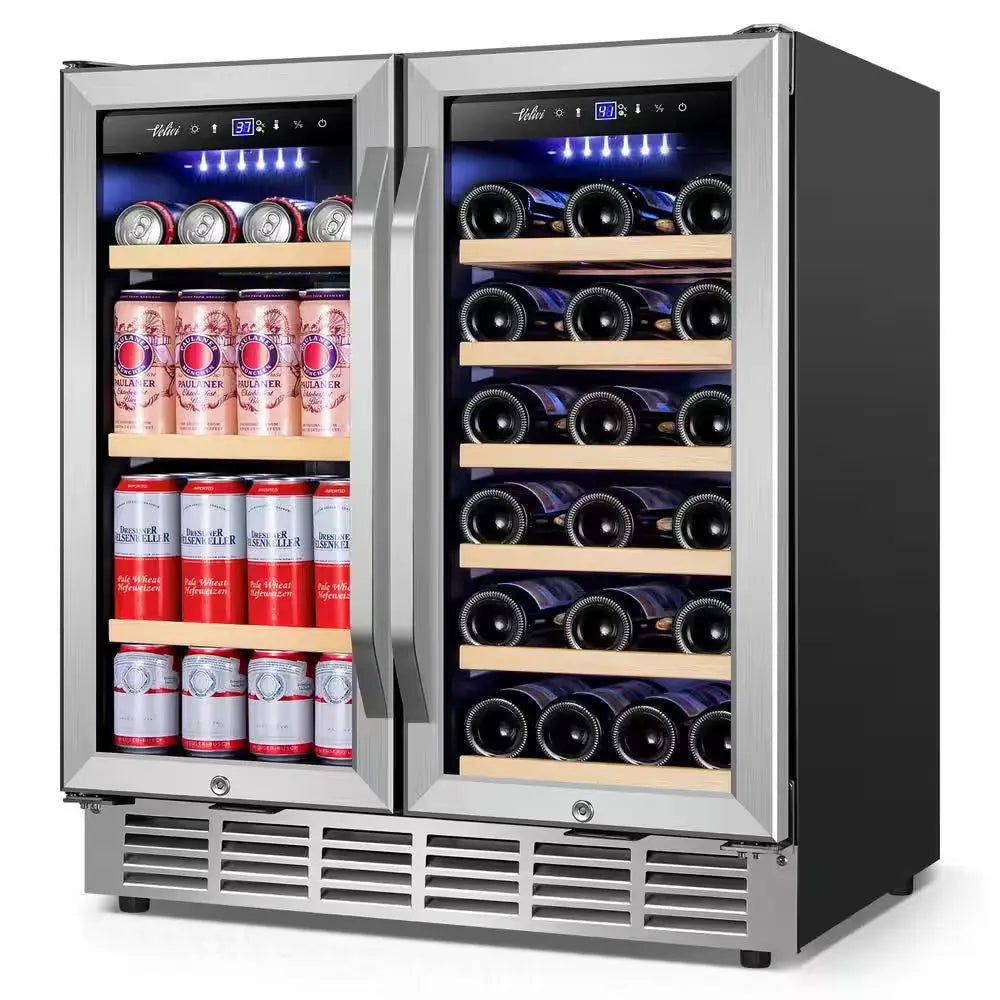 30 In.Dual Zone 33-Wine Bottles and 80-Can Built-In and Freestanding with French Door Beverage Cooler in Stainless Steel | Fridge.com