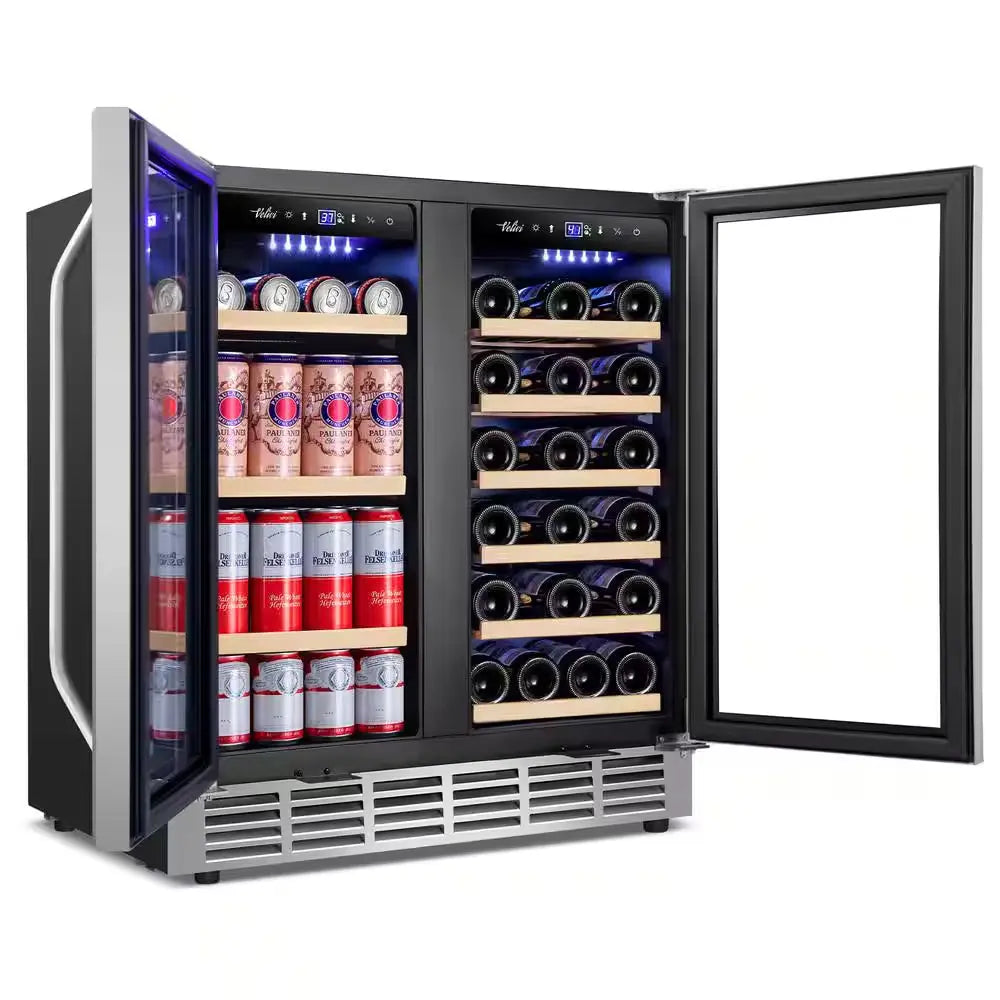 30 In.Dual Zone 33-Wine Bottles and 80-Can Built-In and Freestanding with French Door Beverage Cooler in Stainless Steel | Fridge.com