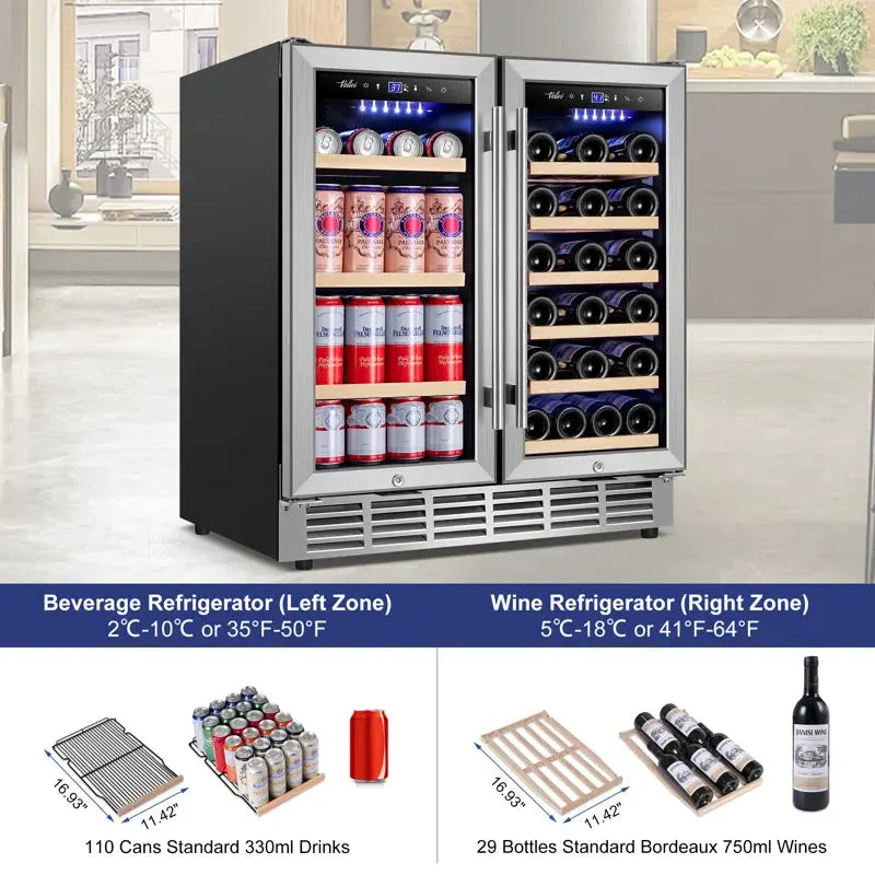 30 Inch 29 Bottle and 110 Can Dual Zone Built-In & Freestanding Wine & Beverage Refrigerator | Fridge.com