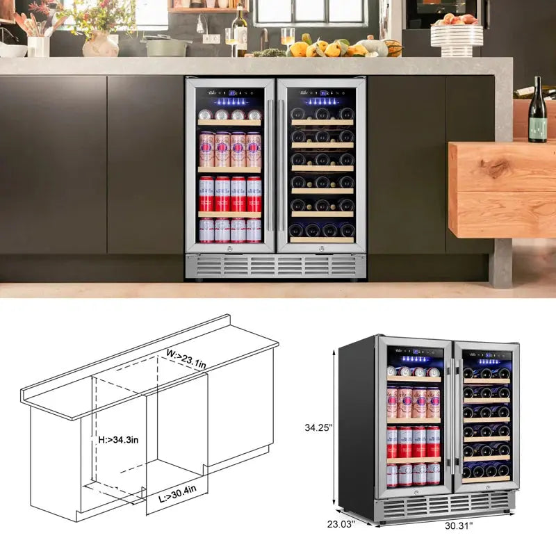 30 Inch 29 Bottle and 110 Can Dual Zone Built-In & Freestanding Wine & Beverage Refrigerator | Fridge.com