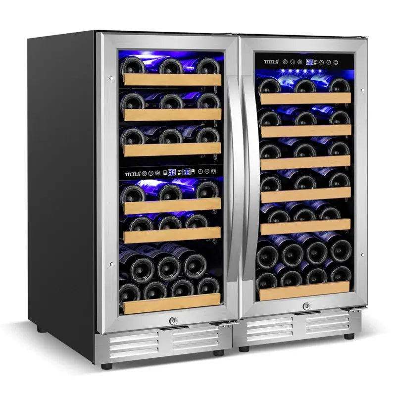 30" Triple Zone Wine Premium Refrigerator 60 Bottle Built-In Split Wine Cooler with Four Handles | Fridge.com