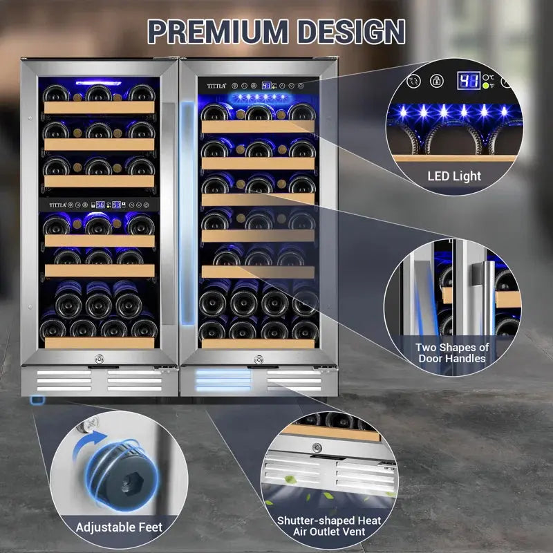 30" Triple Zone Wine Premium Refrigerator 60 Bottle Built-In Split Wine Cooler with Four Handles | Fridge.com