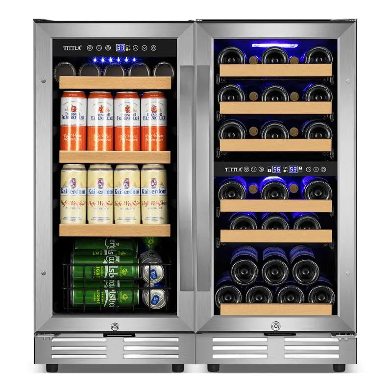 30" Wine & Beverage Refrigerator Triple Zone 30 Bottle & 130 Can Built-In Split Wine and Beer Cooler | Fridge.com