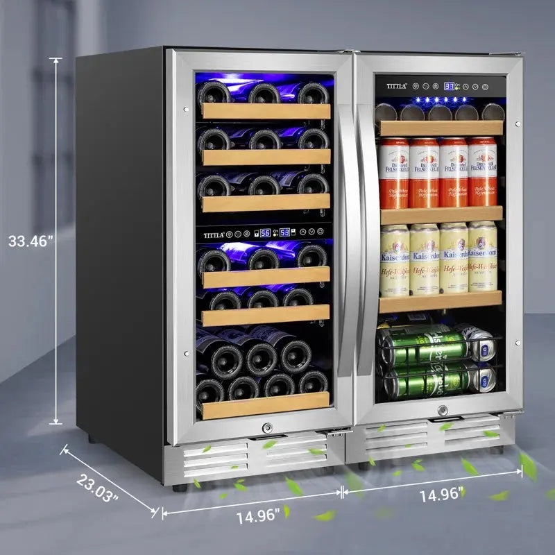 30" Wine & Beverage Refrigerator Triple Zone 30 Bottle & 130 Can Built-In Split Wine and Beer Cooler | Fridge.com