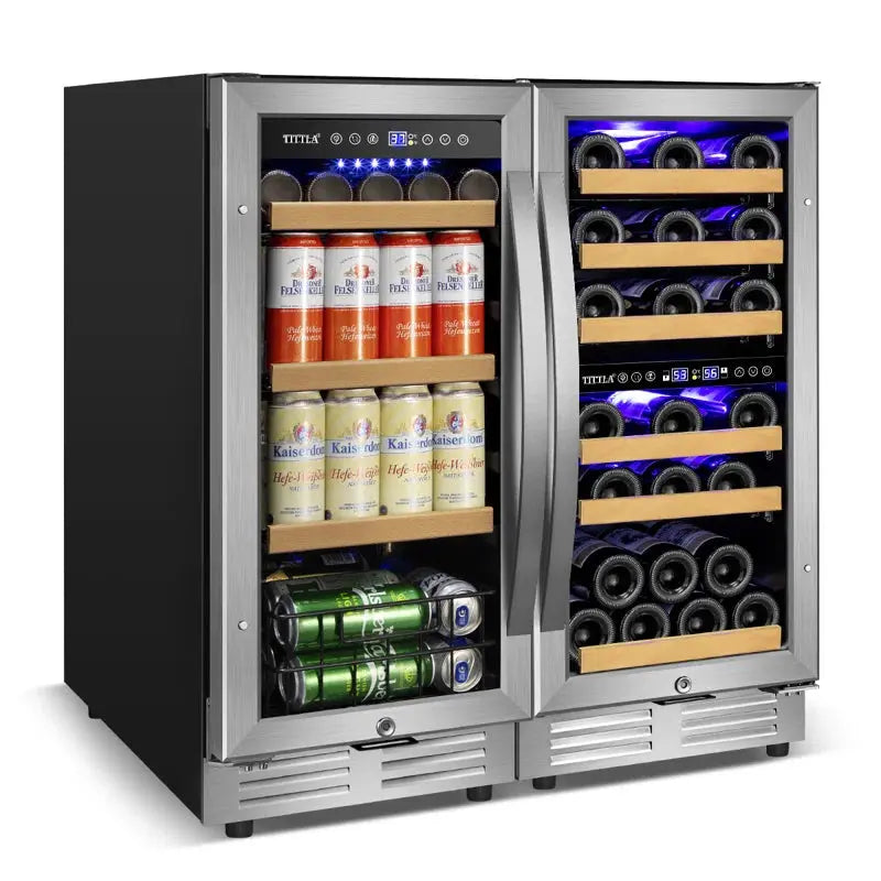 30" Wine & Beverage Refrigerator Triple Zone 30 Bottle & 130 Can Built-In Split Wine and Beer Cooler | Fridge.com