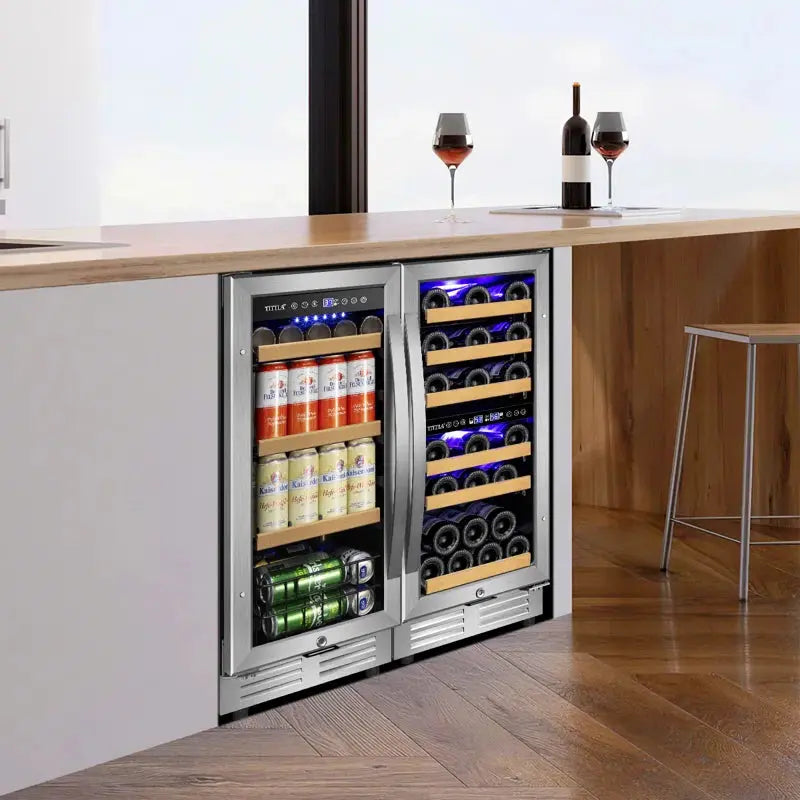 30" Wine & Beverage Refrigerator Triple Zone 30 Bottle & 130 Can Built-In Split Wine and Beer Cooler | Fridge.com