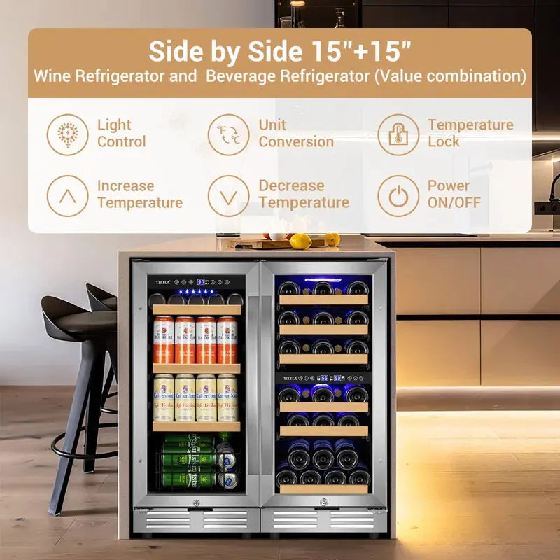 30" Wine & Beverage Refrigerator Triple Zone 30 Bottle & 130 Can Built-In Split Wine and Beer Cooler | Fridge.com