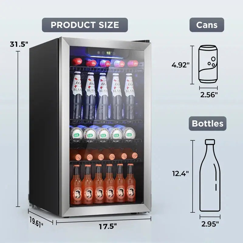 31.5"H X 17.5"W X 19.61"D Beverage Cooler Refrigerator Soda Drink Beer Fridge with Wine Storage | Fridge.com