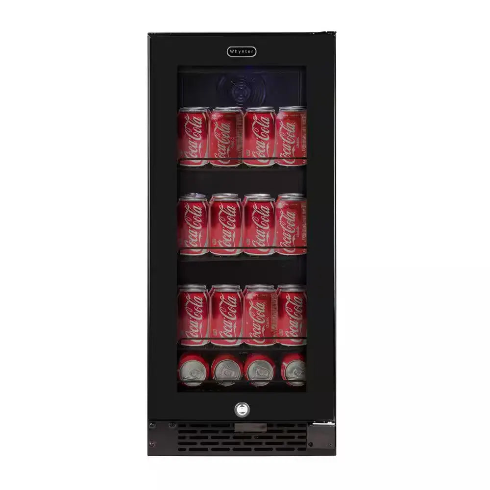 Built-In Black Glass 80-Can 12 Oz. / 33-Bottle Capacity 3.0 Cu. Ft. Beverage Refrigerator Cooler | Fridge.com