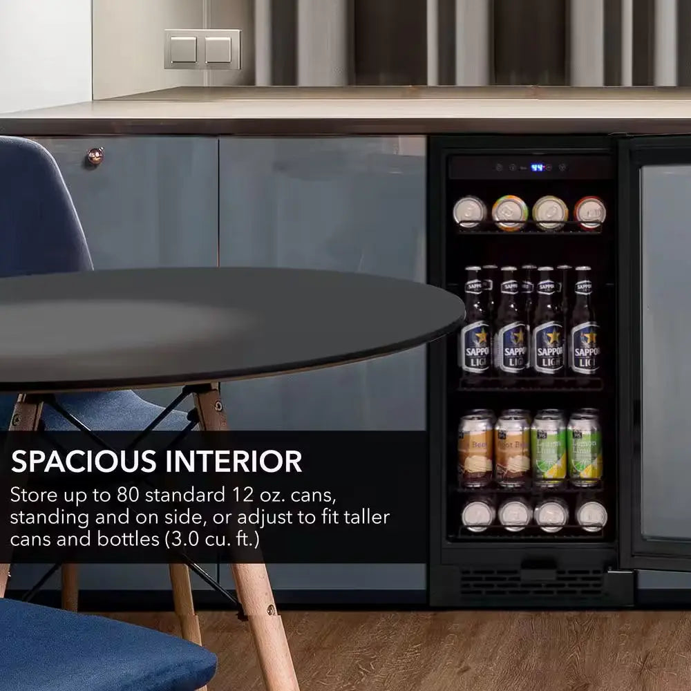 Built-In Black Glass 80-Can 12 Oz. / 33-Bottle Capacity 3.0 Cu. Ft. Beverage Refrigerator Cooler | Fridge.com