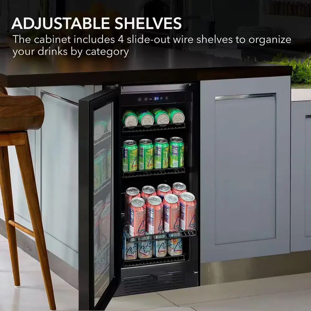 Built-In Black Glass 80-Can 12 Oz. / 33-Bottle Capacity 3.0 Cu. Ft. Beverage Refrigerator Cooler | Fridge.com