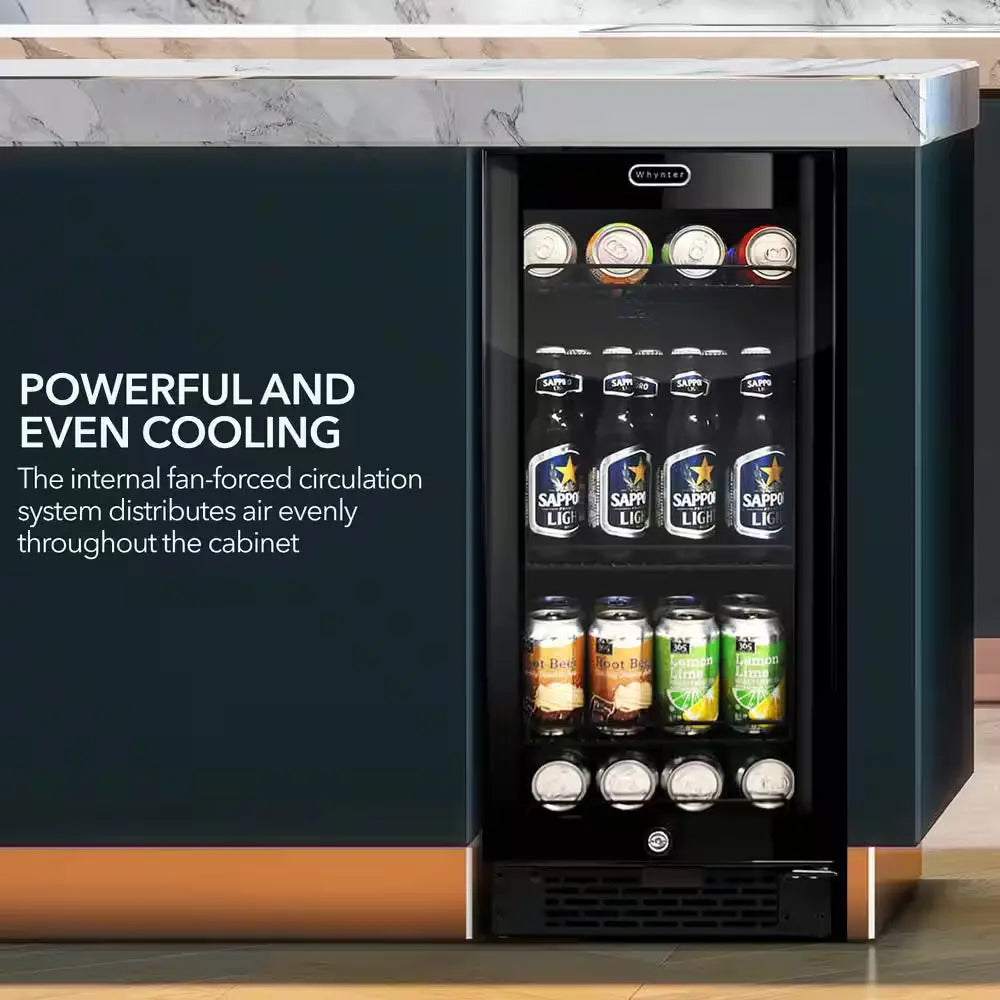 Built-In Black Glass 80-Can 12 Oz. / 33-Bottle Capacity 3.0 Cu. Ft. Beverage Refrigerator Cooler | Fridge.com