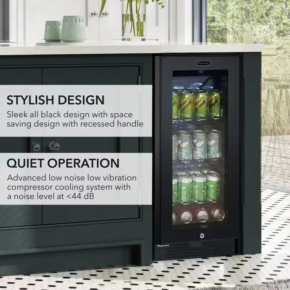 Built-In Black Glass 80-Can 12 Oz. / 33-Bottle Capacity 3.0 Cu. Ft. Beverage Refrigerator Cooler | Fridge.com