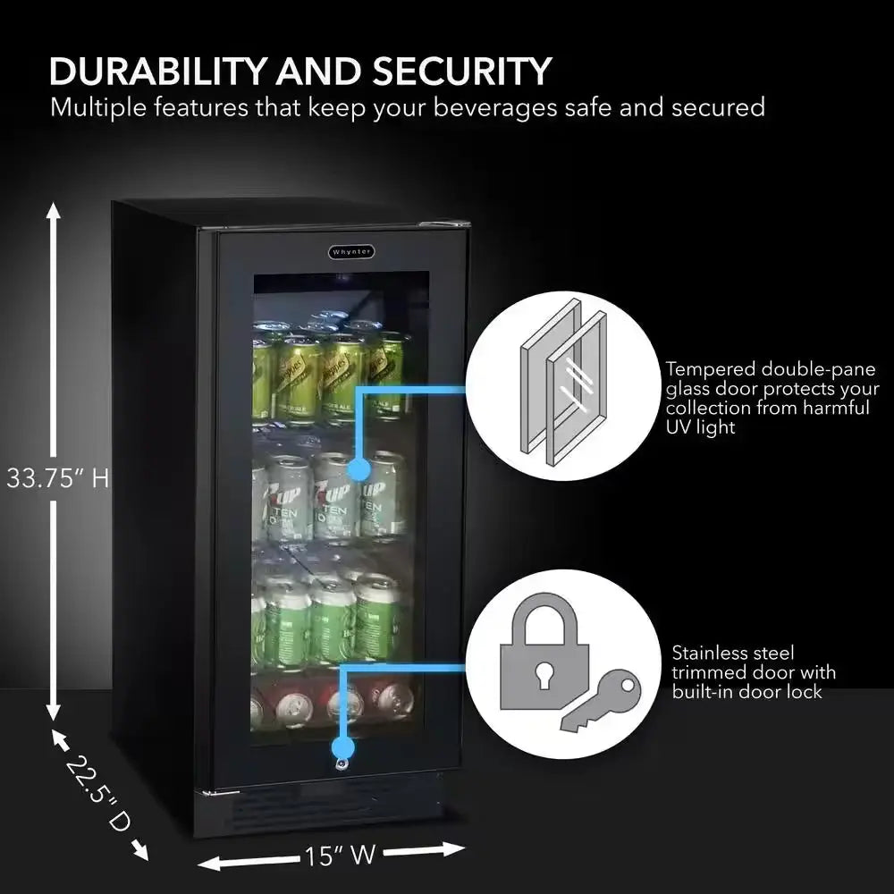 Built-In Black Glass 80-Can 12 Oz. / 33-Bottle Capacity 3.0 Cu. Ft. Beverage Refrigerator Cooler | Fridge.com