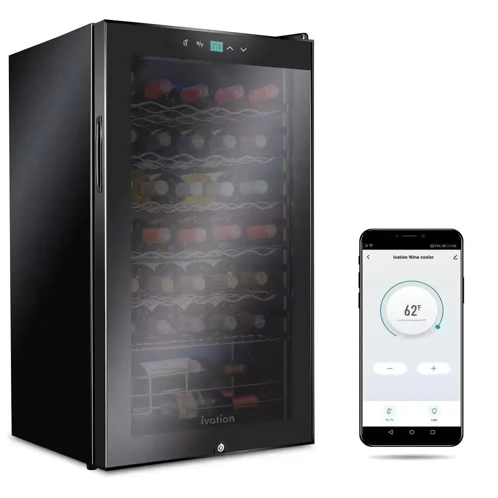 34-Bottle Wine Cooler, Compact Cellar Cooling Unit in Black, Freestanding Wine Fridge with Wifi | Fridge.com