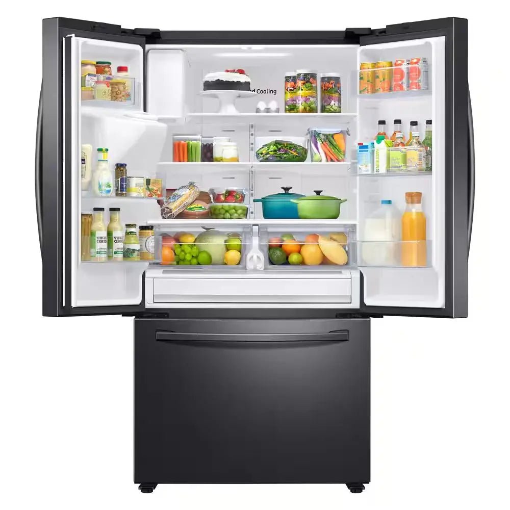 35.75 In. W 27 Cu. Ft. 3-Door French Door Refrigerator in Fingerprint Resistant Black Stainless Steel, Standard Depth | Fridge.com