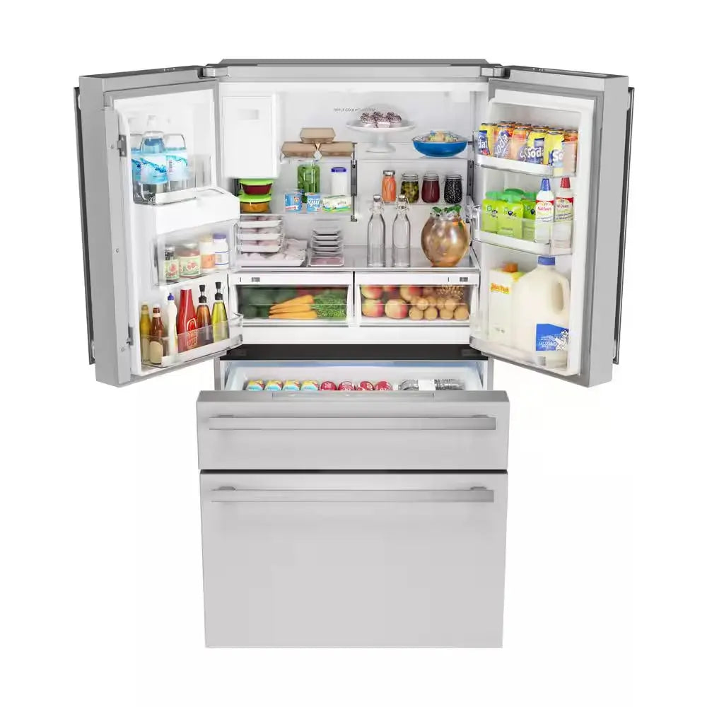 36-In 21.6 Cu Ft Counter-Depth French Door Refrigerator in Stainless Steel with Door Ice and Water Dispenser | Fridge.com