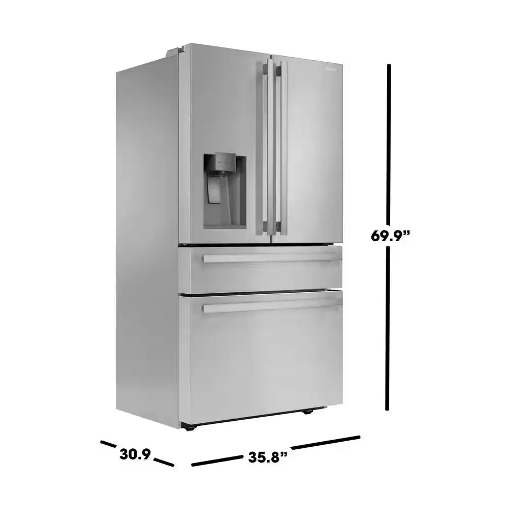 36-In 21.6 Cu Ft Counter-Depth French Door Refrigerator in Stainless Steel with Door Ice and Water Dispenser | Fridge.com