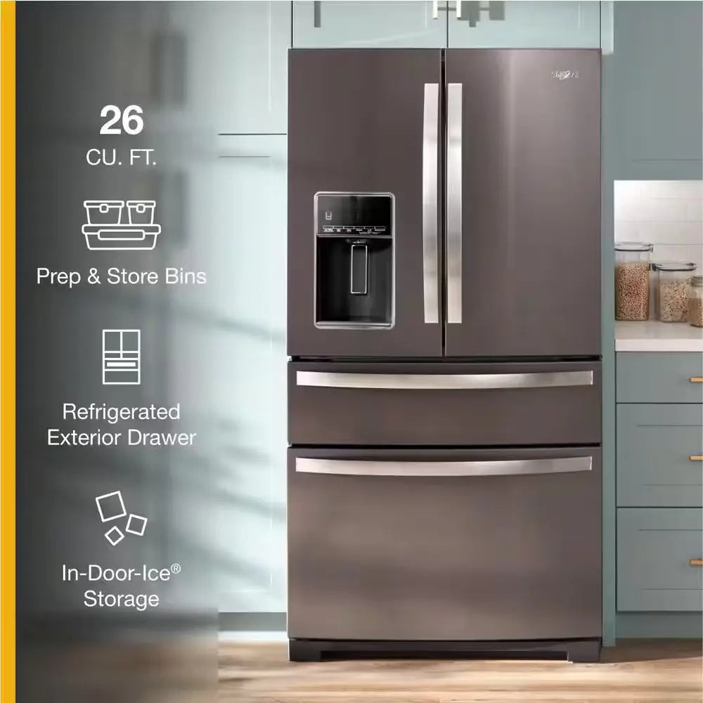 36 In. 26 Cu. Ft. Standard Depth French Door Refrigerator in Fingerprint Resistant Black Stainless with Triple Crisper | Fridge.com