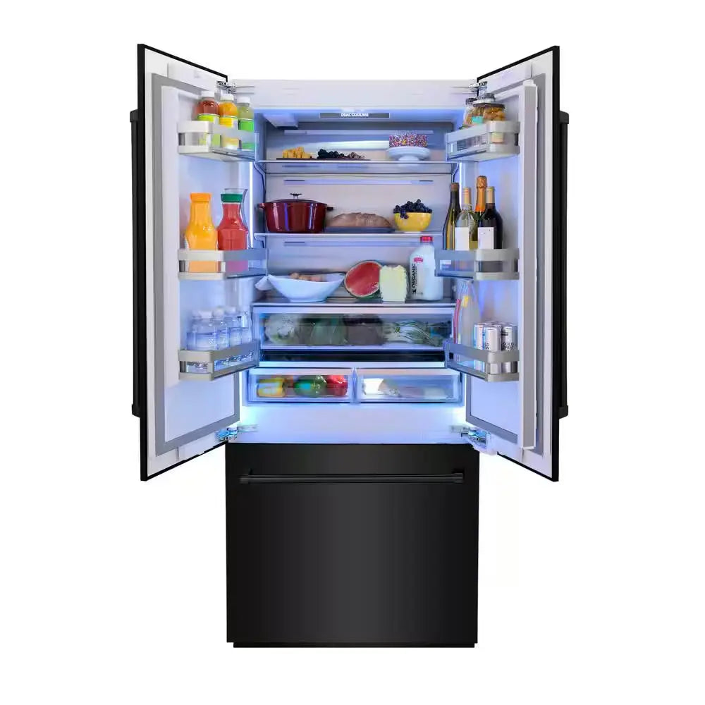 36 In. 3-Door French Door Freezer Refrigerator with Internal Water and Ice Dispenser in Black Stainless Steel | Fridge.com