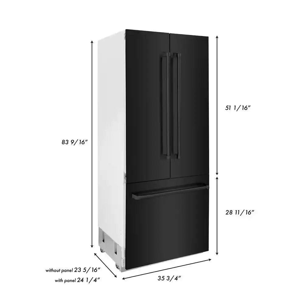 36 In. 3-Door French Door Freezer Refrigerator with Internal Water and Ice Dispenser in Black Stainless Steel | Fridge.com