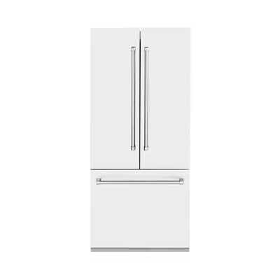 36 In. 3-Door French Door Refrigerator with Internal Ice & Water Dispenser with White Matte Panels | Fridge.com