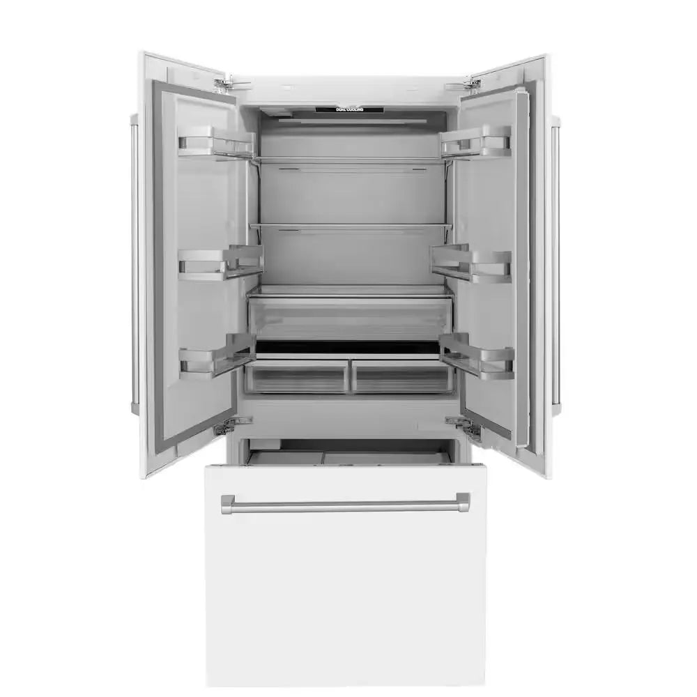 36 In. 3-Door French Door Refrigerator with Internal Ice & Water Dispenser with White Matte Panels | Fridge.com