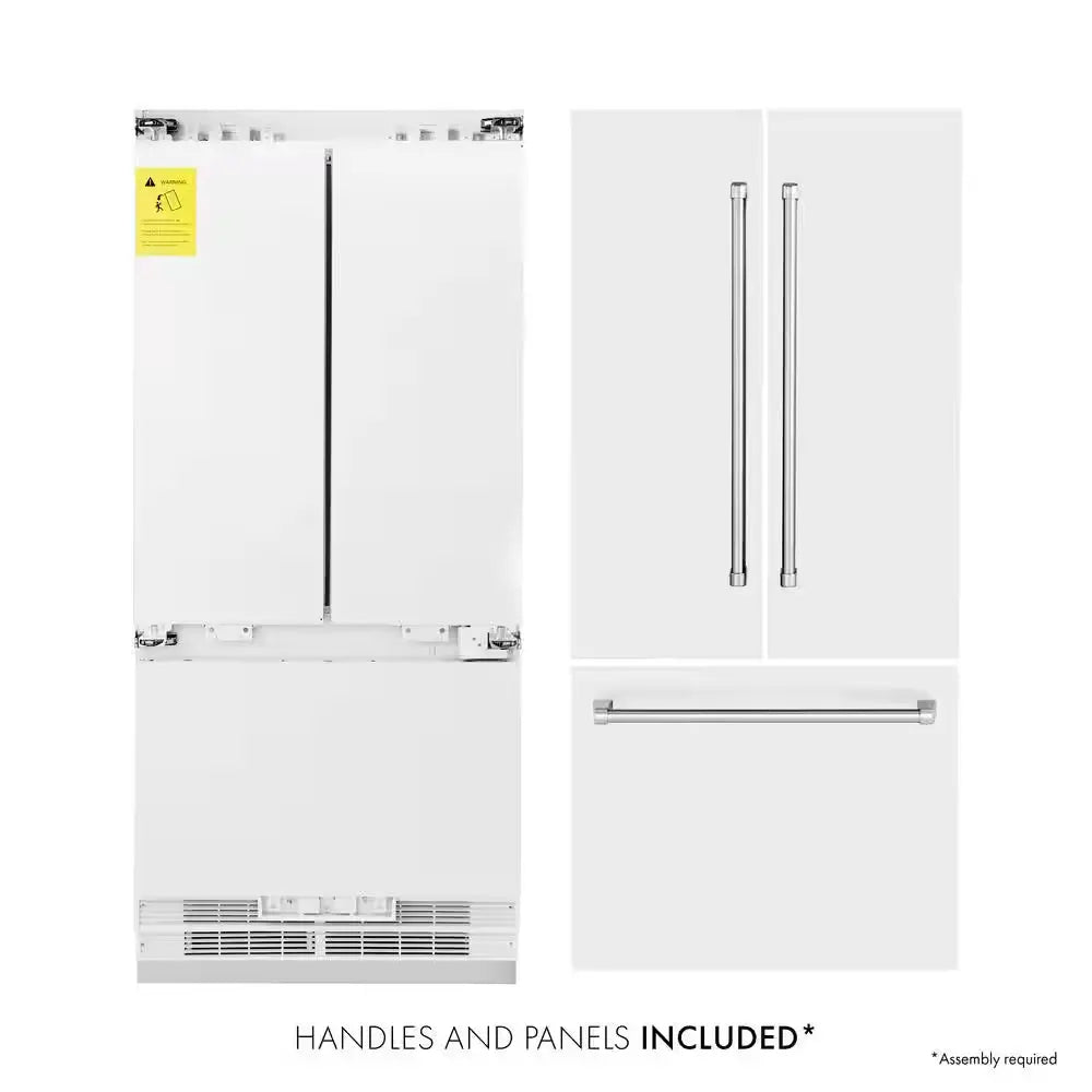 36 In. 3-Door French Door Refrigerator with Internal Ice & Water Dispenser with White Matte Panels | Fridge.com