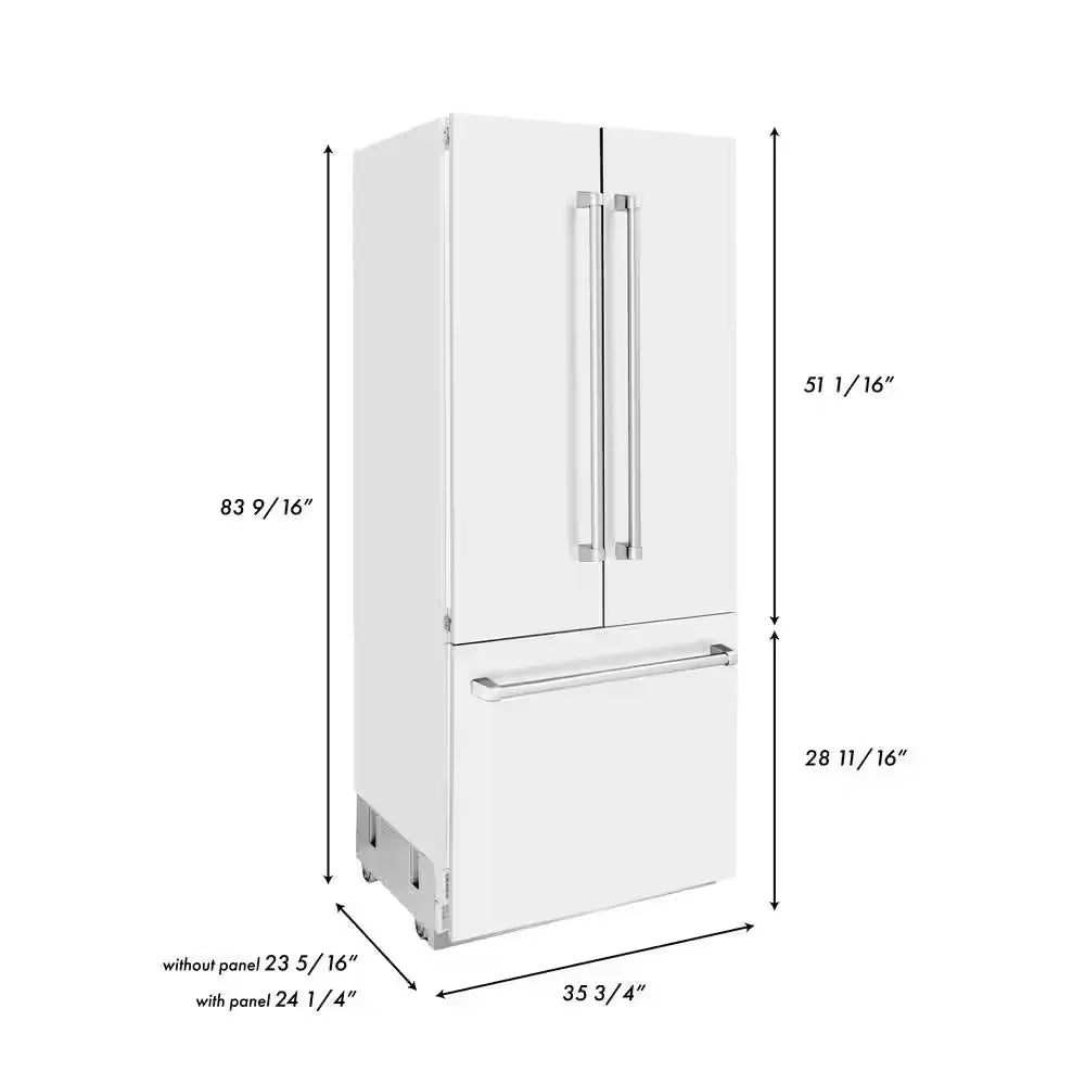 36 In. 3-Door French Door Refrigerator with Internal Ice & Water Dispenser with White Matte Panels | Fridge.com