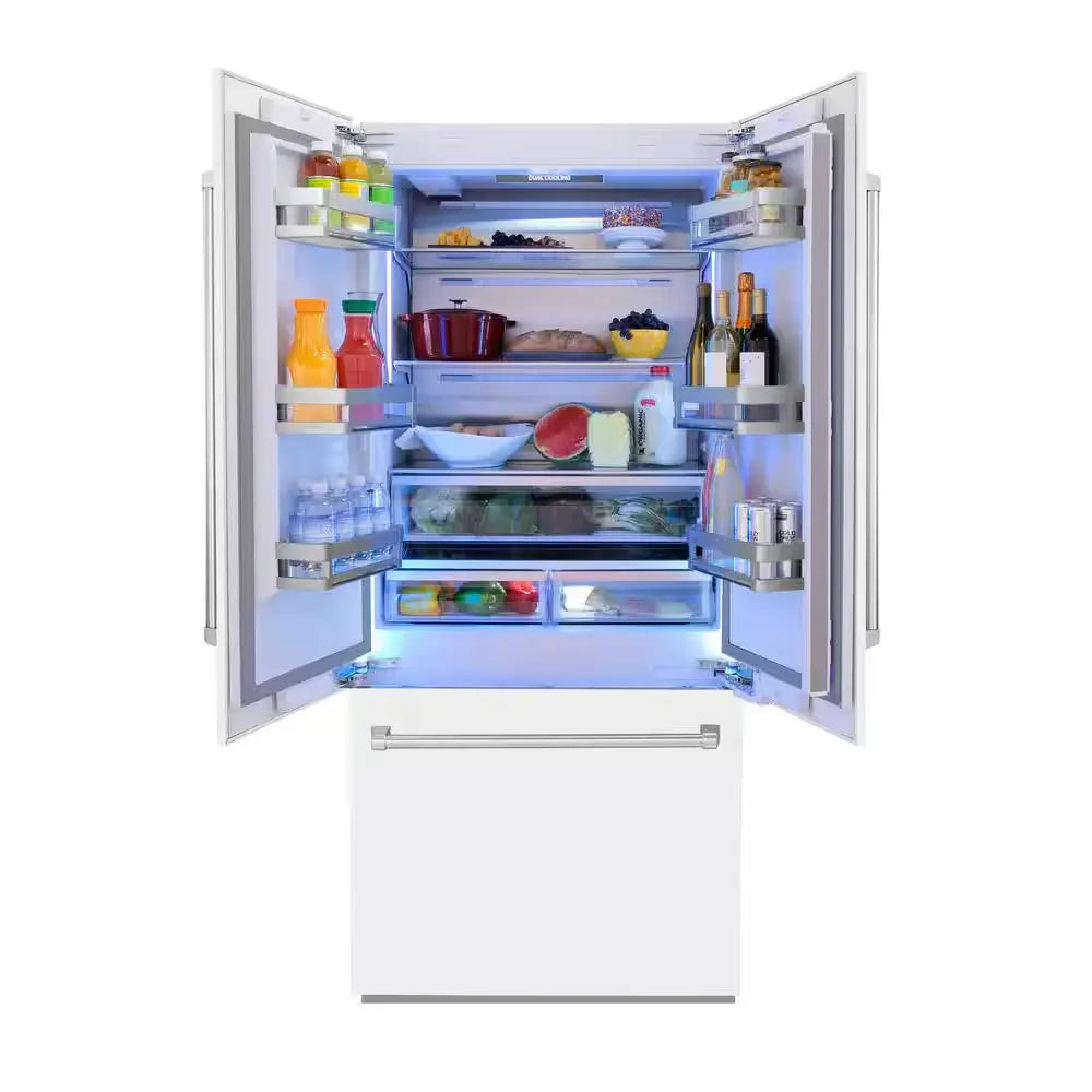 36 In. 3-Door French Door Refrigerator with Internal Ice & Water Dispenser with White Matte Panels | Fridge.com