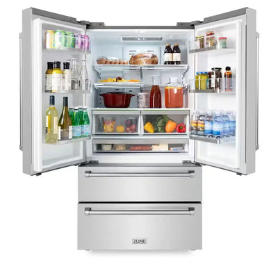 36 In. 4-Door French Door Refrigerator with Internal Ice Maker in Fingerprint Resistant Stainless Steel | Fridge.com