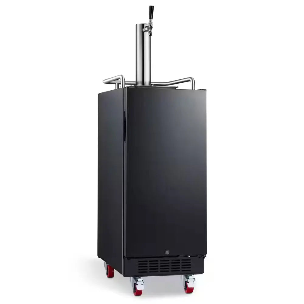 Single Tap 15 In. 1/4 Barrel Beer Keg Dispenser with Forced Air Refrigeration and Air Cooled Beer Tower in Black | Fridge.com