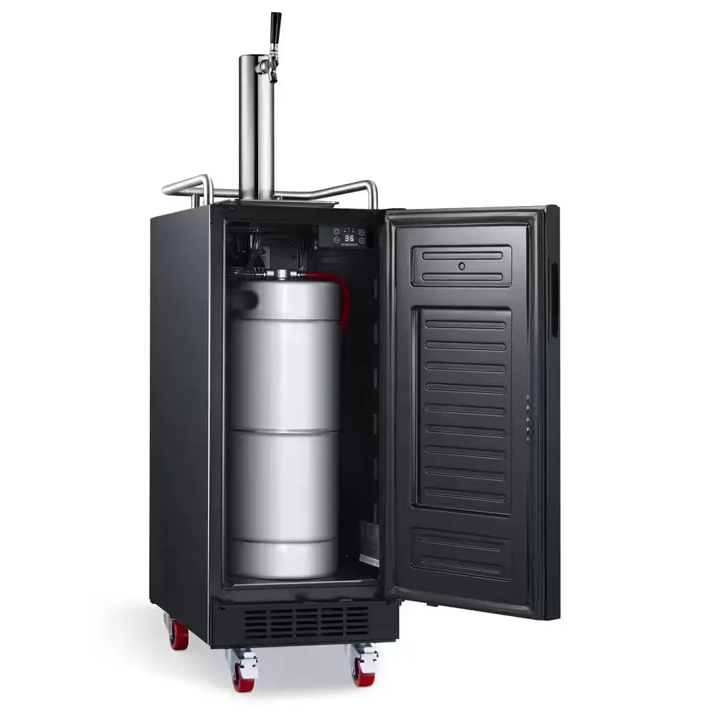 Single Tap 15 In. 1/4 Barrel Beer Keg Dispenser with Forced Air Refrigeration and Air Cooled Beer Tower in Black | Fridge.com