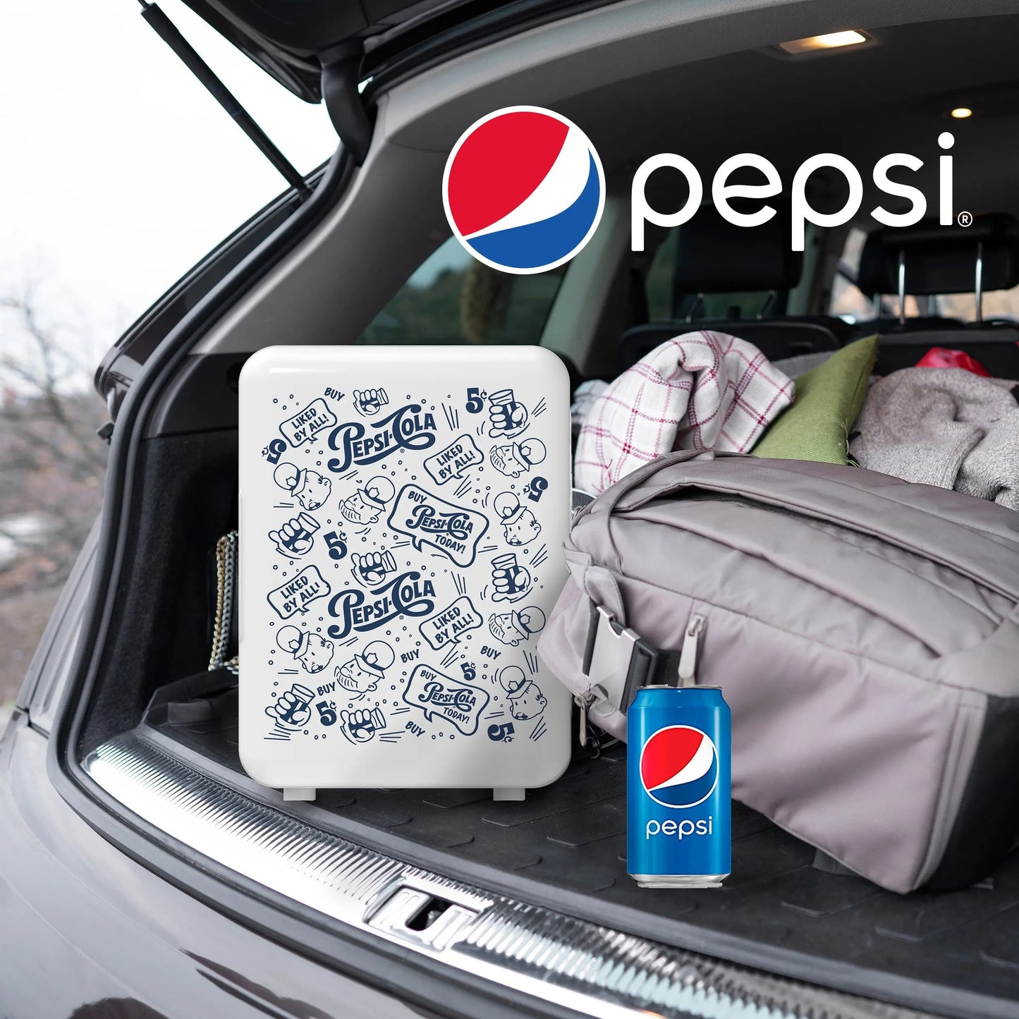 Pepsi, MIS150 6 Can / 4 Liters Mini Personal Fridge Cooler, up to 20° F with 12V Car Adaptor, Thermoelectric Cooling System | Fridge.com