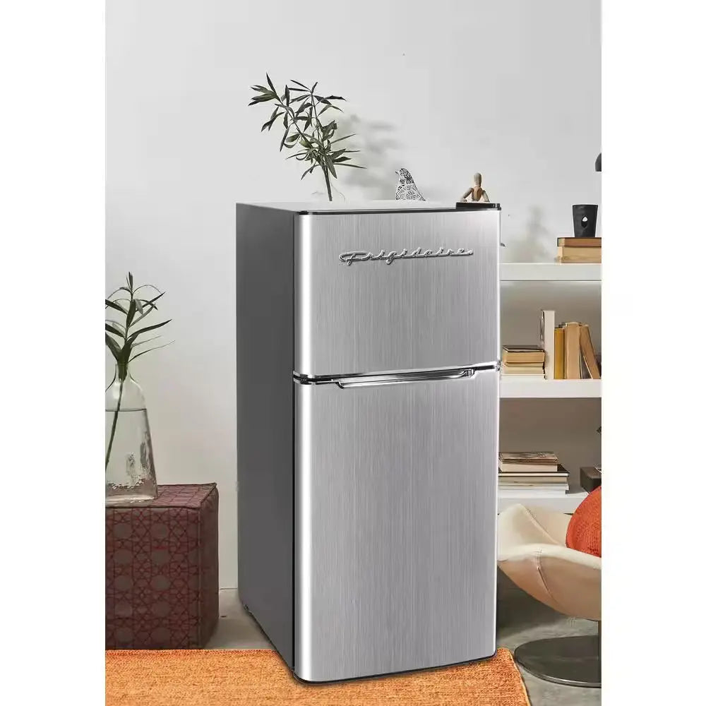 4.5 Cu. Ft. 2 Door Mini Fridge in Chrome Trim and Platinum Design with Freezer and Manual Defrost | Fridge.com