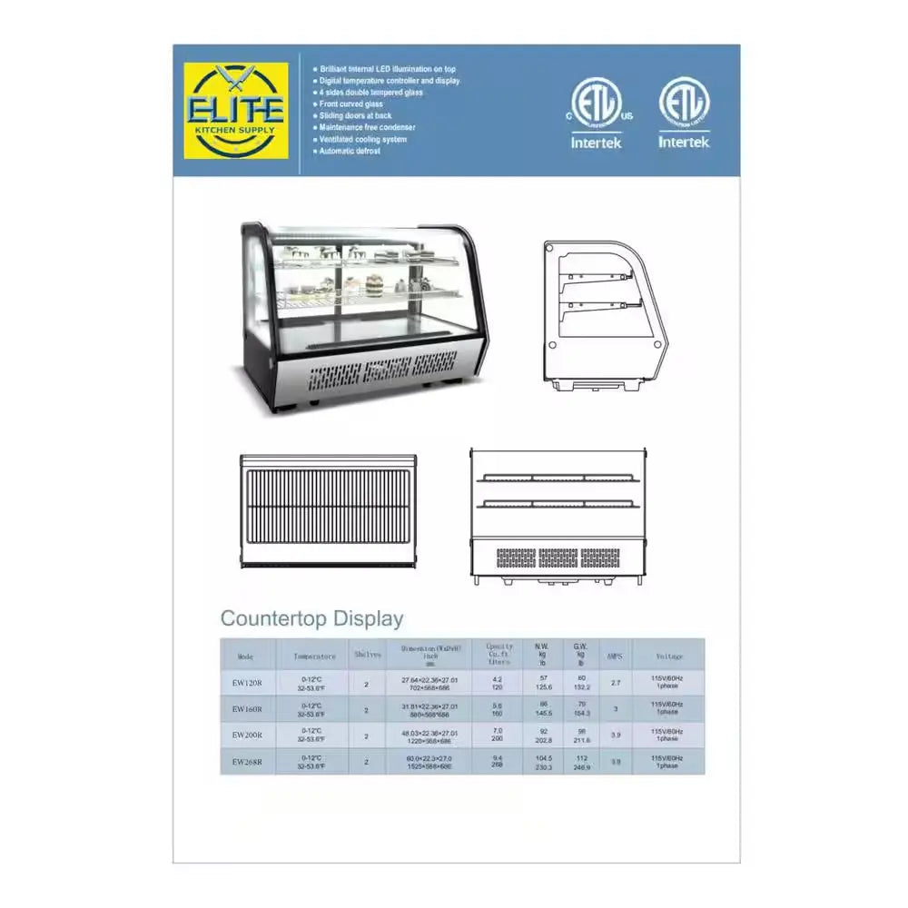 40 In. 7.1 Cu. Ft. NSF Refrigerated Bakery Display Case Countertop EW200R Black | Fridge.com