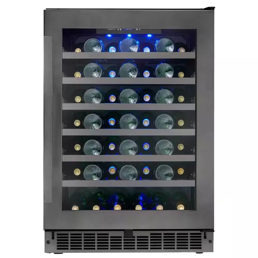 48-Bottle Built-In Wine Cooler in Black Stainless | Fridge.com