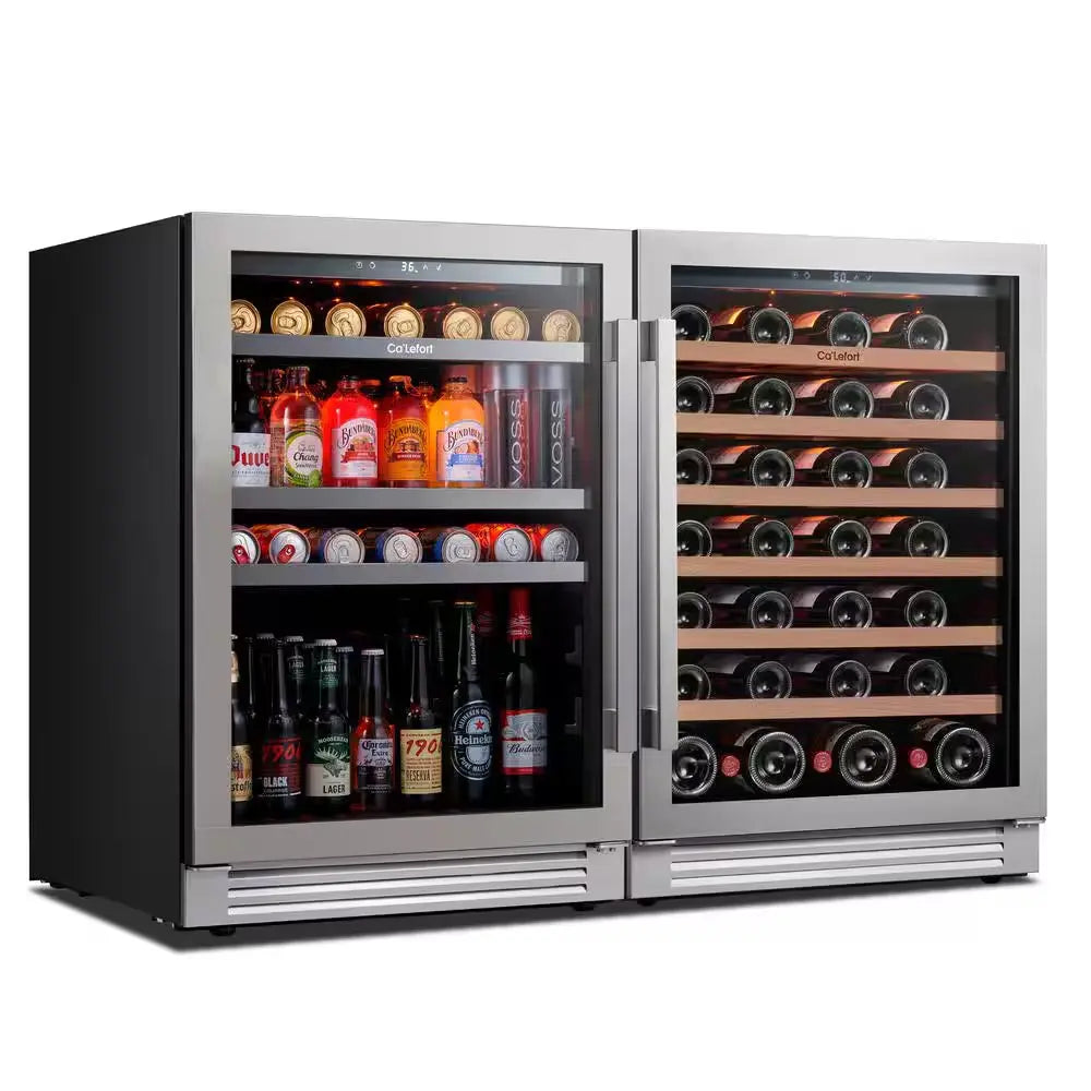 48 In. Dual Zone 54-Wine Bottles & 220-Cans Beverage & Wine Cooler Side-By-Side Built-In Refrigerator in Stainless Steel | Fridge.com