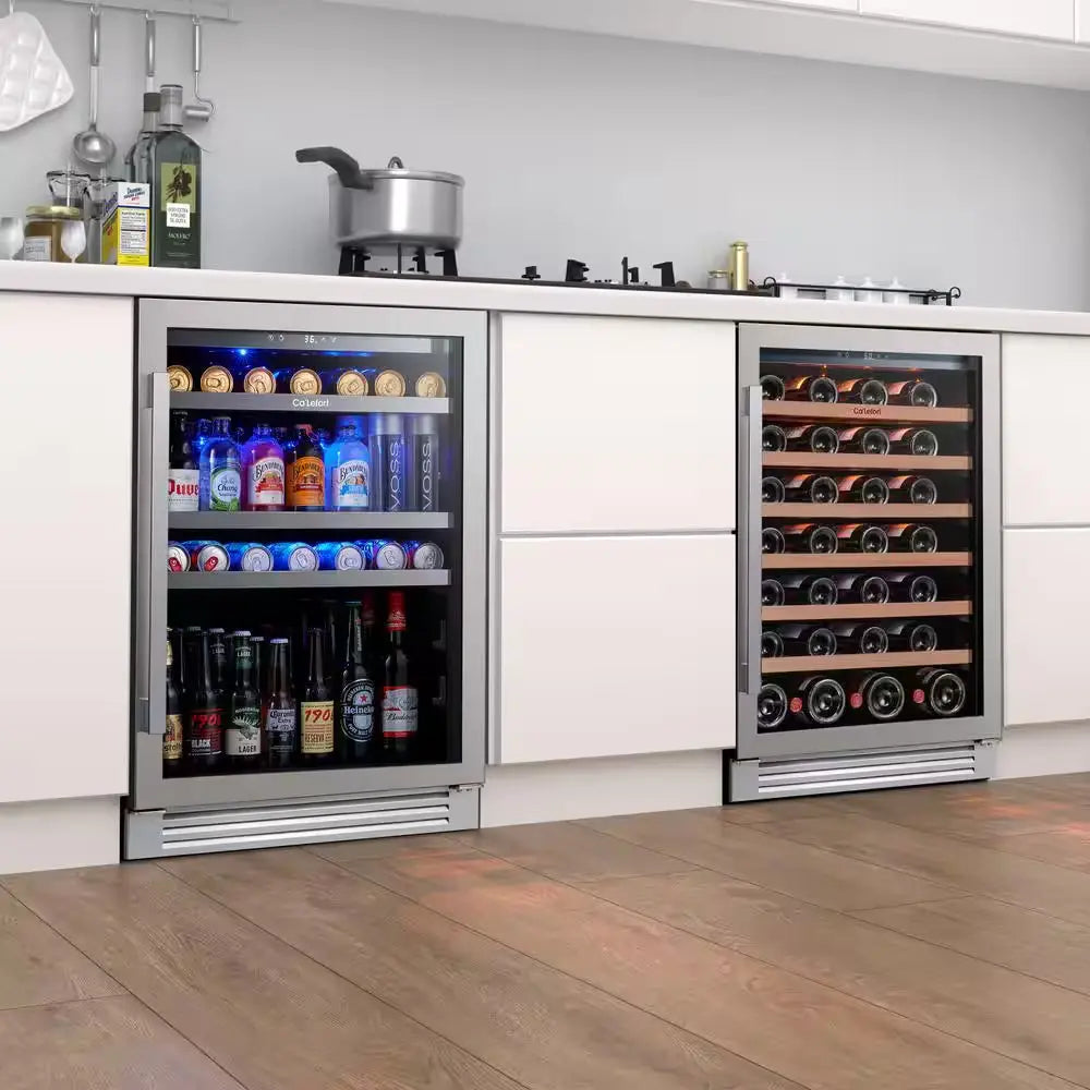 48 In. Dual Zone 54-Wine Bottles & 220-Cans Beverage & Wine Cooler Side-By-Side Built-In Refrigerator in Stainless Steel | Fridge.com