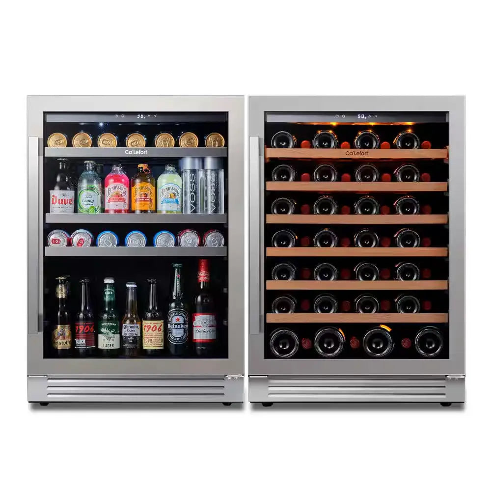 48 In. Dual Zone 54-Wine Bottles & 220-Cans Beverage & Wine Cooler Side-By-Side Built-In Refrigerator in Stainless Steel | Fridge.com