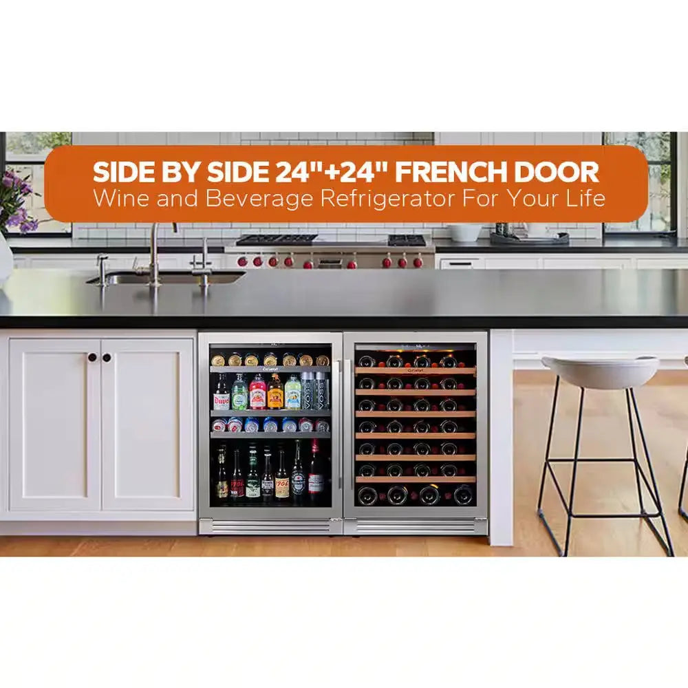 48 In. Dual Zone 54-Wine Bottles & 220-Cans Beverage & Wine Cooler Side-By-Side Built-In Refrigerator in Stainless Steel | Fridge.com