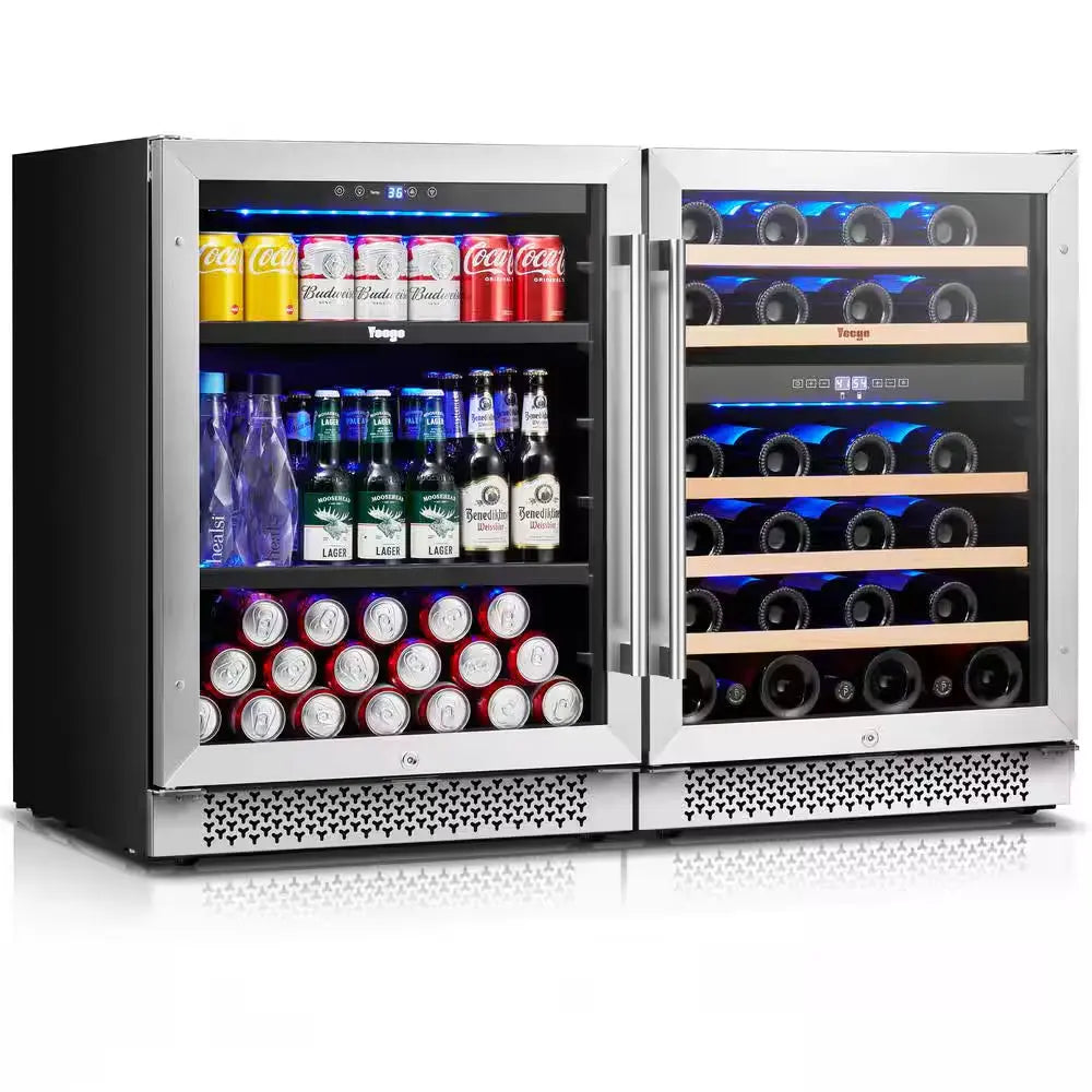 48 In. Triple Zone 46-Wine Bottles 140-Cans Beverage and Wine Cooler Side-By-Side Refrigerators Built-In Fridge in Black | Fridge.com